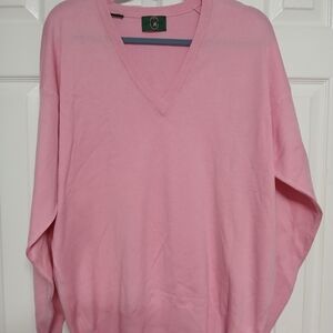 Bobby Jones Mens 100% Wool Pink V Neck Sweater Made In Italy Golf Preppy Knit